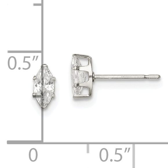 Kazi Luxury Sterling Silver Polished 6x3mm Marquise Snap Set CZ Stud Earrings - Picture 4 of 4